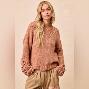 BiBi Chunky Knit Sweater with Flower Detail Sleeves